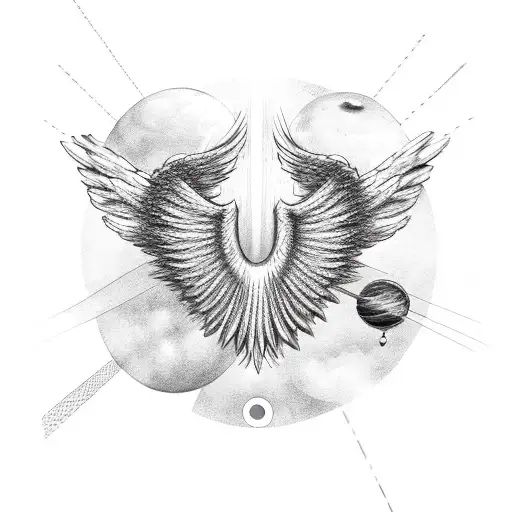 angel wings with solar system  tattoo design idea