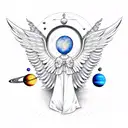 angel wings with solar system  tattoo design idea
