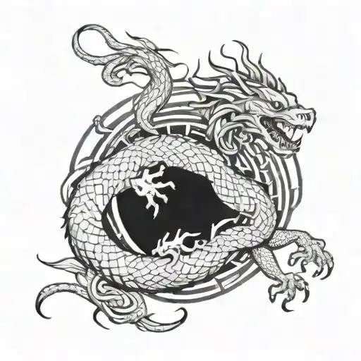 Combine elements of a dog, snake, and dragon to create a unique mythical creature tattoo tattoo design idea