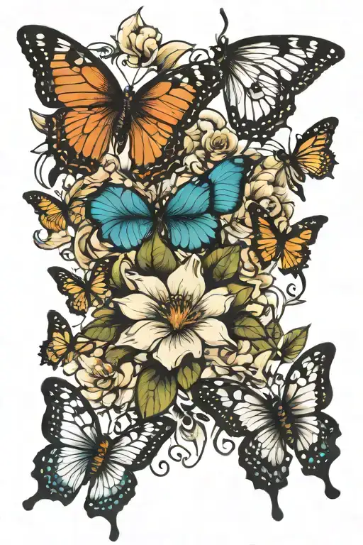 7 flowers and 3 butterflies sleeve tattoo tattoo design idea