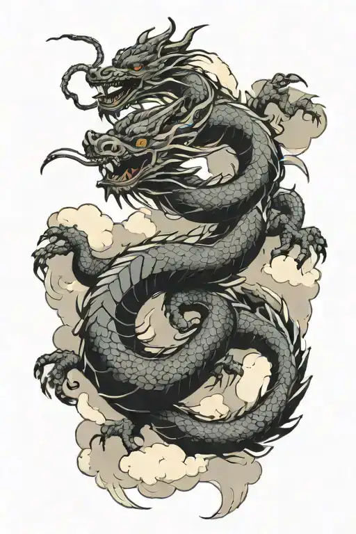 dragon in clouds winding from pec to thigh tattoo design idea