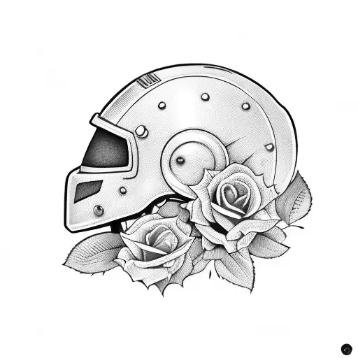 racing helmet with rose  tattoo design idea