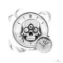 Half skull with clock with the words Pulvis Et Umbra Sumas tattoo design idea