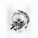 Half skull with clock with the words Pulvis Et Umbra Sumas tattoo design idea