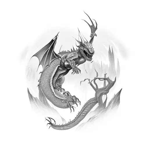 death dragon forest tattoo design idea