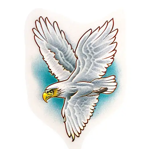 flying eagle opened wings, colourful in brown tattoo design idea