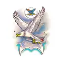 flying eagle opened wings, colourful in brown tattoo design idea