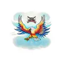 flying eagle opened wings, colourful in brown tattoo design idea