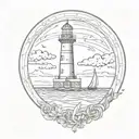 line detailed lighthouse sail boat in sea tattoo design idea