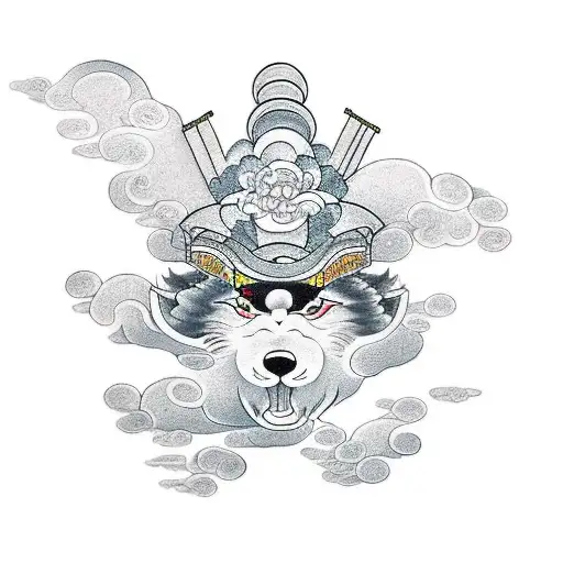 Tori gate, red circle, clouds tattoo design idea