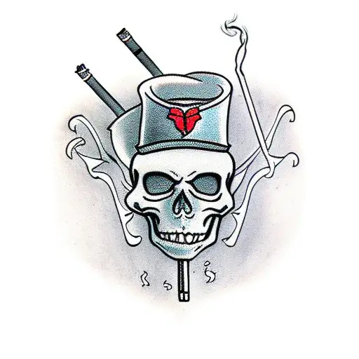 skeleton smoking a cigarette  tattoo design idea