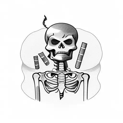 skeleton smoking a cigarette  tattoo design idea