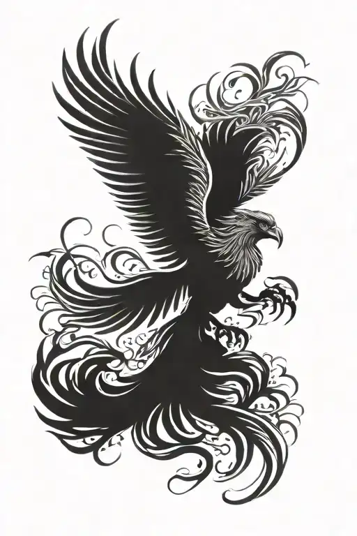 The phoenix is very angry and flying tattoo design idea