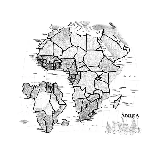 map of Africa, wildlife and family of 6 tattoo design idea