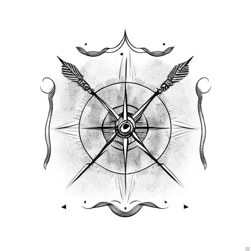 feathered arrow with compass in middle tattoo design idea