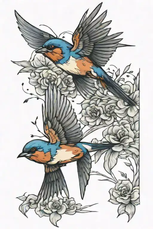 barn swallows flying tattoo design idea