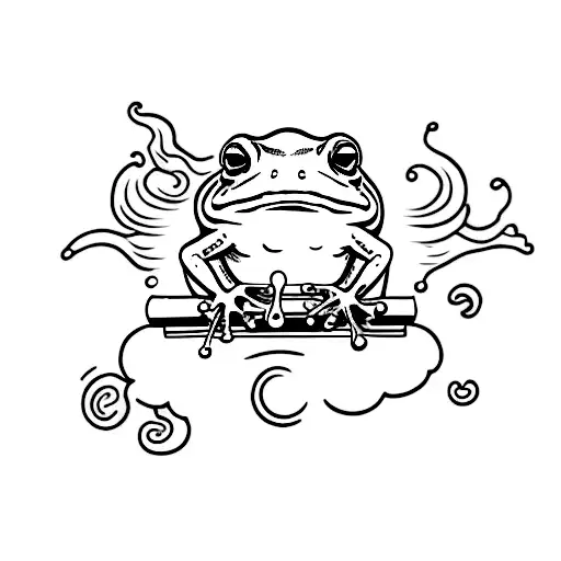 Smoking Frog that sits on cloud, words coming out off the smoking pipe  tattoo design idea