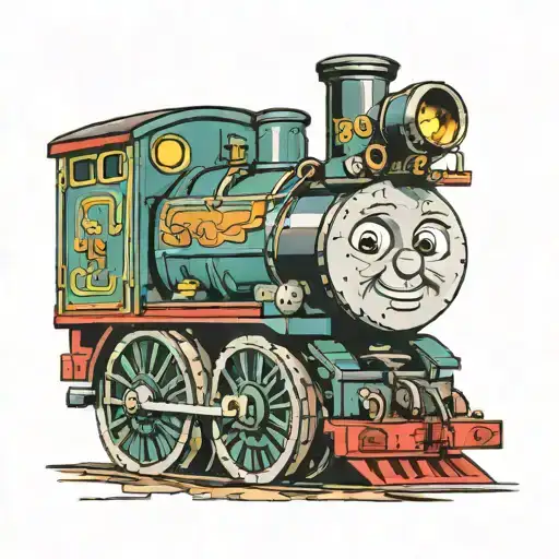 Thomas the tank beside stack of blocks that spell TIMMY  tattoo design idea