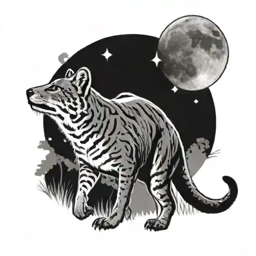 a thylacine looking at the moon tattoo design idea