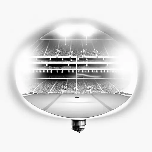 a soccer field with stadium lights at sunset tattoo design idea