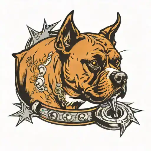 Boxer Dog wearing spike collar and barking tattoo design idea