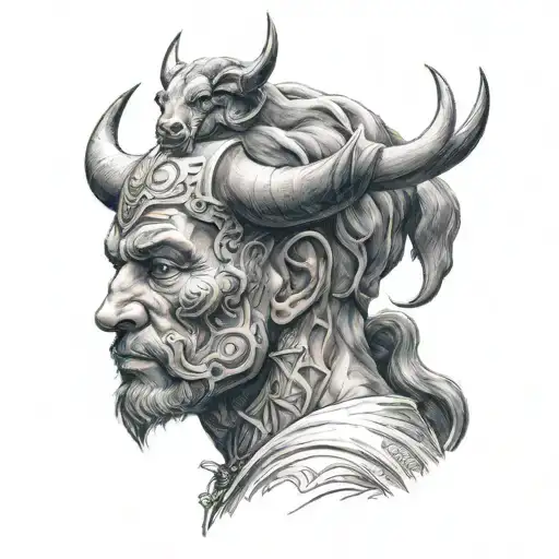 Man with Bull Head holding the world on his shoulders  tattoo design idea