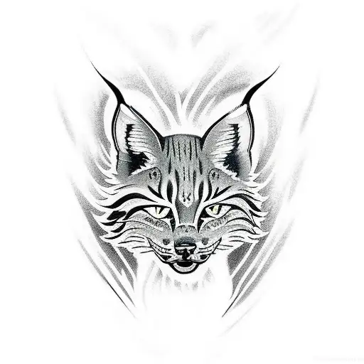 american flash tatoo of a lynx with its mouth open tattoo design idea