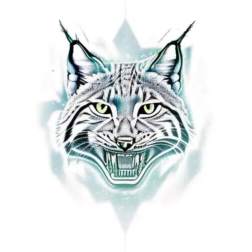 american flash tatoo of a lynx with its mouth open tattoo design idea