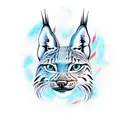 american flash tatoo of a lynx with its mouth open tattoo design idea
