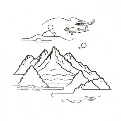 ocean, Basque country, mountain, plane, travel. tattoo design idea