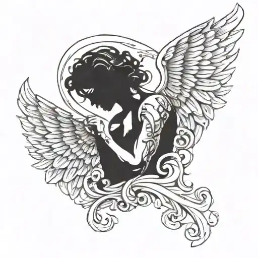 fallen angel name written tattoo design idea