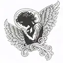 fallen angel name written tattoo design idea