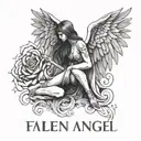 fallen angel name written tattoo design idea
