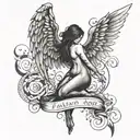 fallen angel name written tattoo design idea