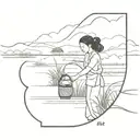 tattoo in a vietnames latern woman woriking ricefield river mountain fare away tattoo design idea