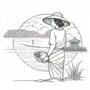 tattoo in a vietnames latern woman woriking ricefield river mountain fare away tattoo design idea