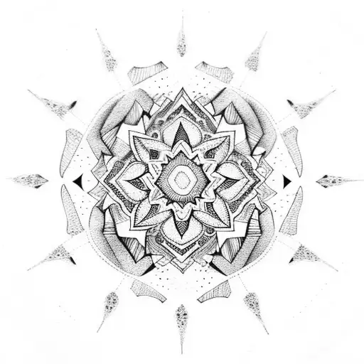 geometric mandala with mushrooms tattoo design idea