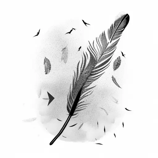 A feather transforming into a flock of birds tattoo design idea