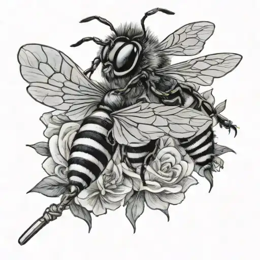 bee playing the fiddle tattoo design idea