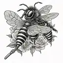 bee playing the fiddle tattoo design idea