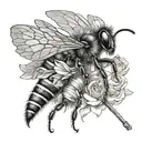 bee playing the fiddle tattoo design idea
