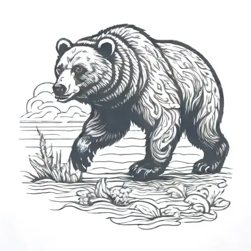 a bear walking along in American traditional style  tattoo design idea