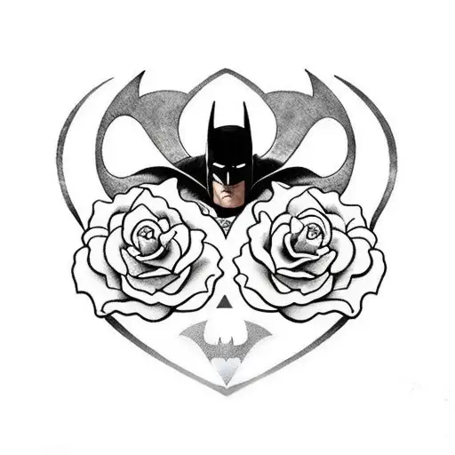 batman logo with roses tattoo design idea