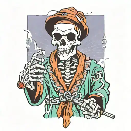 hipster skeleton in bathrobe tattoo design idea