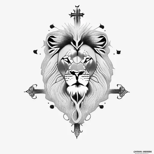 Christian Cross, Lion tattoo design idea