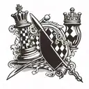 A culinary-inspired tattoo design featuring a chef's knife and a chess piece intertwined to represent your love for both cooking and chess tattoo design idea