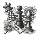 A culinary-inspired tattoo design featuring a chef's knife and a chess piece intertwined to represent your love for both cooking and chess tattoo design idea