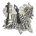 A culinary-inspired tattoo design featuring a chef's knife and a chess piece intertwined to represent your love for both cooking and chess tattoo design idea