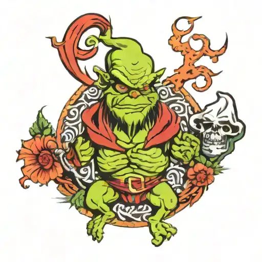 A gang tattoo for the grinch gang looking like an authentic one, but just black tattoo design idea