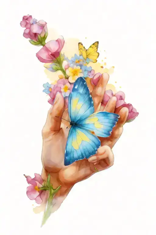 forget me not and yellow butterfly tattoo design idea